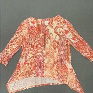 Women’s Chico’s Size 2 Orange Paisley Print 3/4 Sleeve Top Like New